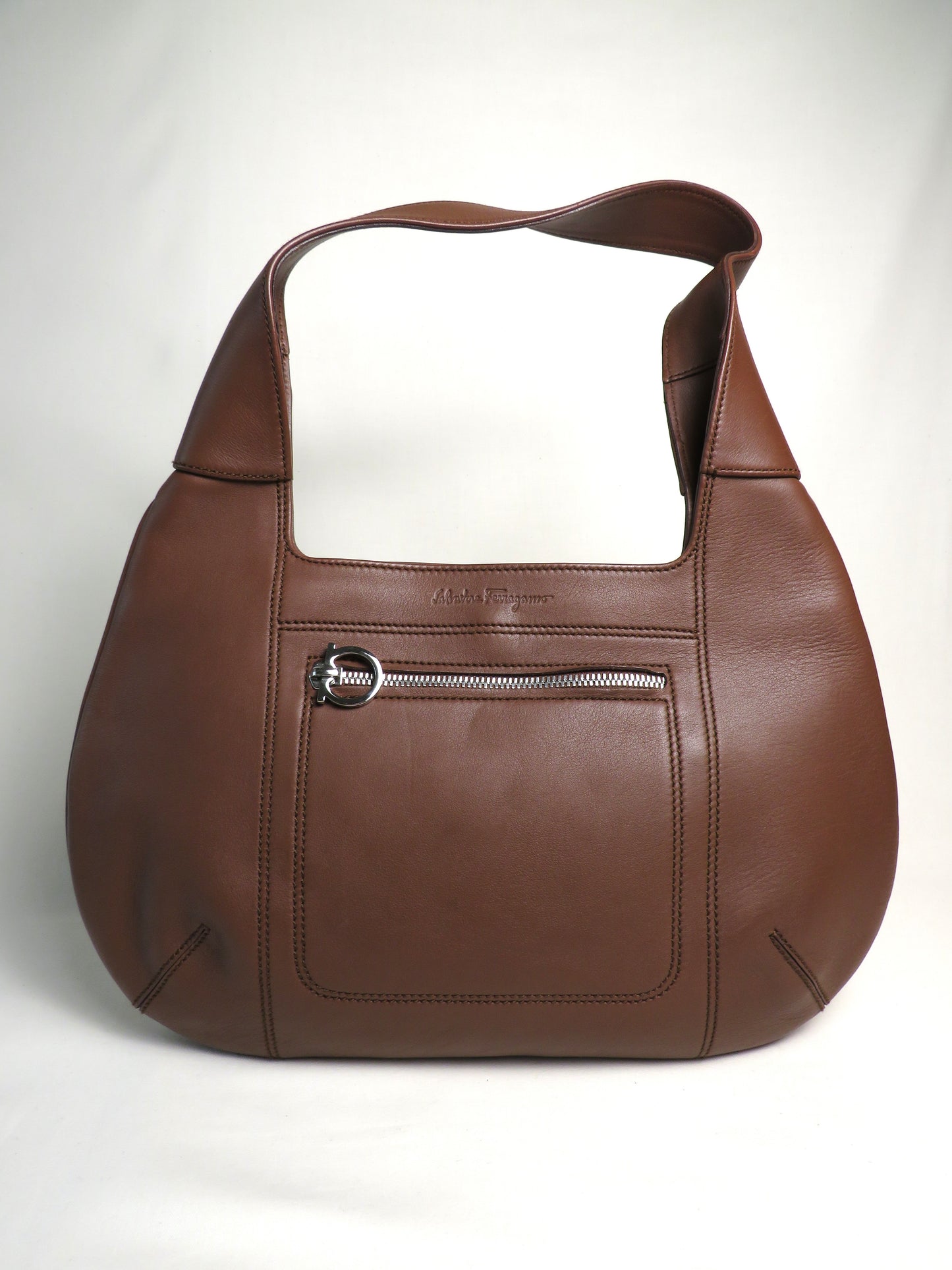 Salvatore Ferragamo Brown Leather Hobo Shoulder Bag