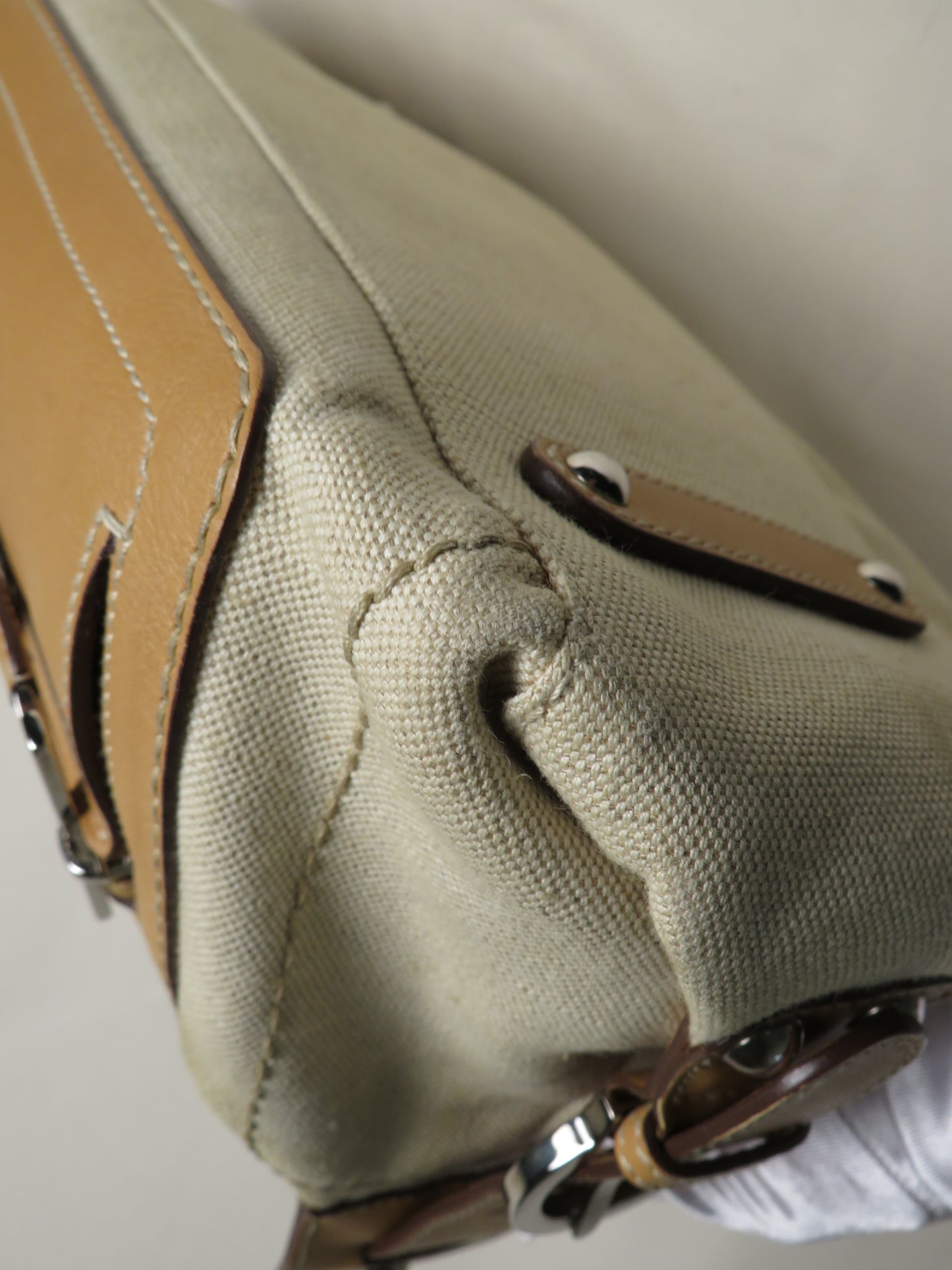 Salvatore Ferragamo Beige Canvas Shoulder Bag