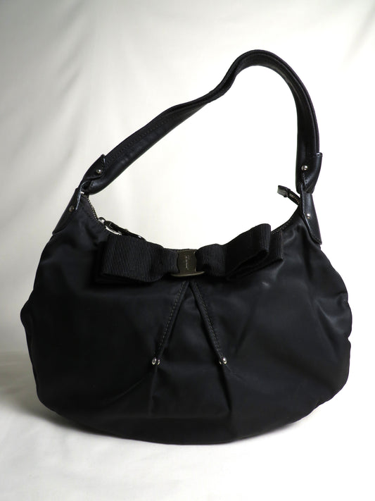 Salvatore Ferragamo Black Nylon Ribbon Shoulder Bag