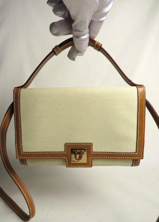 Salvatore Ferragamo Canvas Leather Two Way Crossbody Top Handle